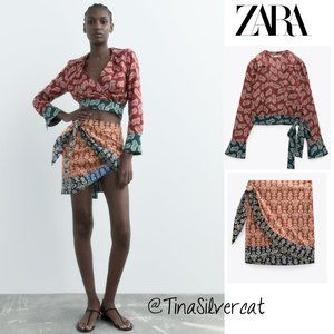 Zara Printed Sarong Skirt And Wrap Top NWT